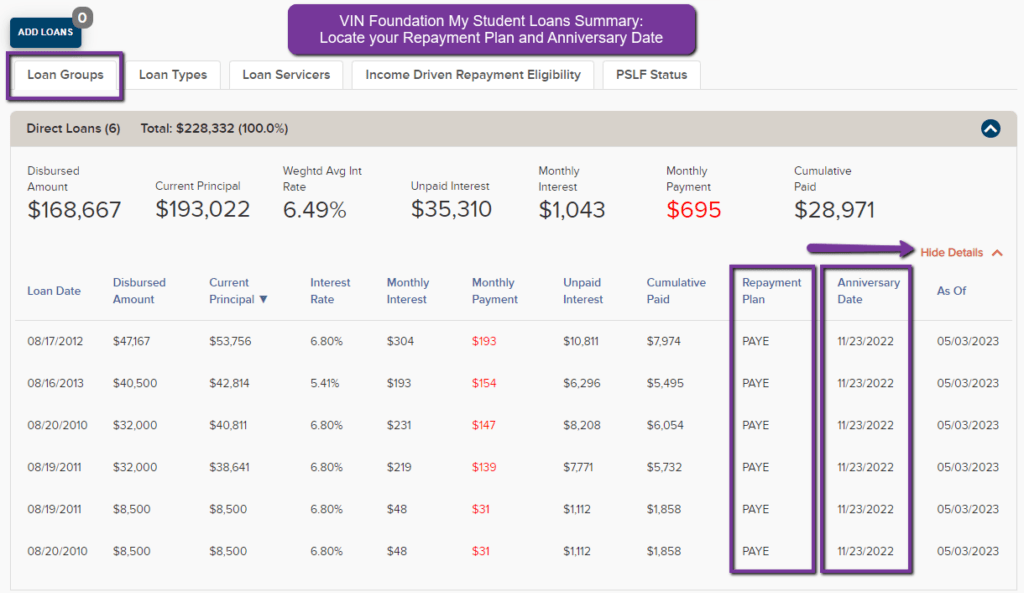 VIN Foundation My Student Loans Summary